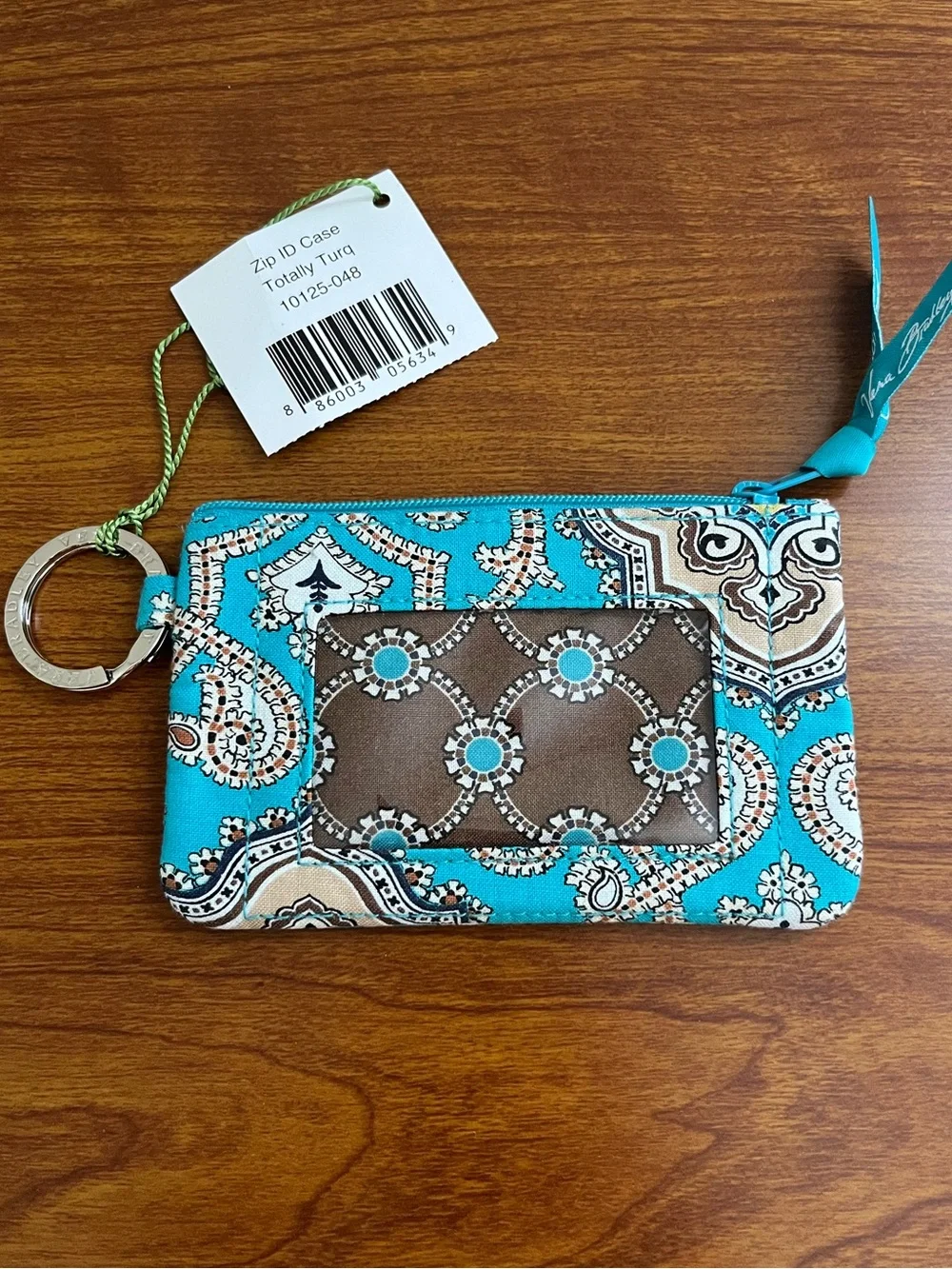 NWT VERA BRADLEY ID Wallet Totally Turquoise Key Ring Zipper Cotton